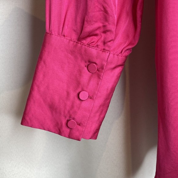 Decjuba Pink Fuchsia Demi Oversized Satin Shirt Blouse Top Size M Long Sleeve - Picture 9 of 15